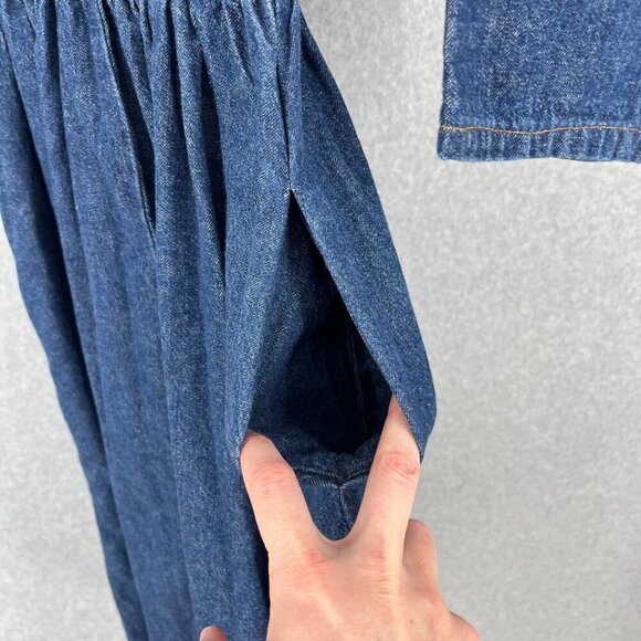Ransom Vtg 70s Midi Denim Dress Size 6 Dark Blue Wash Snap Front Pockets Modest - Picture 3 of 14